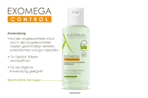 A-DERMA EXOMEGA CONTROL Gel de limpeza 2 em 1, 200 ml