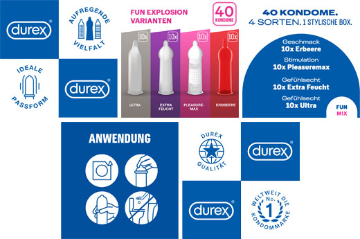 DUREX Preservativo Fun Explosion, mistura de 4 tipos, 40 unidades