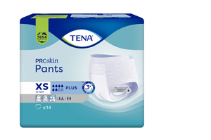 TENA PANTS mais XS calças descartáveis ConfioFit de 50-70 cm, 14 unidades