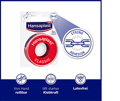 HANSAPLAST Gesso de fixação clássico 1,25 cm x 5 m, 1 pc