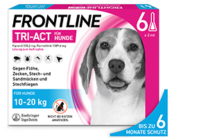 FRONTLINE Solução Tri-Act para ser gotejada em cães de 10-20 kg, 6 unidades