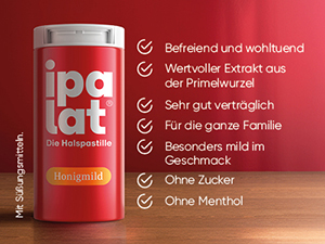 IPALAT Pastilhas para a garganta mel suave sem mentol, 400 unid