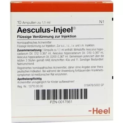 AESCULUS INJEEL Ampolas, 10 unidades
