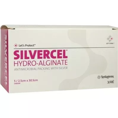 SILVERCEL Tamponamento de hidroalginato 2,5x30,5 cm, 5 unid