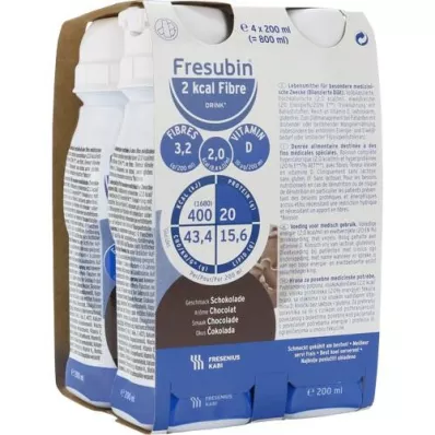 FRESUBIN 2 kcal Fibra DRINK Garrafa de Chocolate, 4X200 ml FRESUBIN 2 kcal Fibra DRINK Garrafa de Chocolate, 4X200 ml