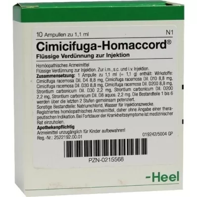 CIMICIFUGA HOMACCORD Ampolas, 10 unidades CIMICIFUGA HOMACCORD Ampolas, 10 unidades