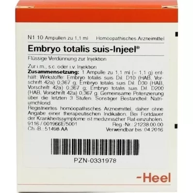 EMBRYO ampolas totalis suis Injeel, 10 unidades