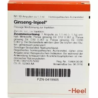 GINSENG INJEEL Ampolas, 10 unidades