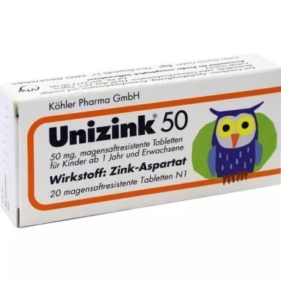 UNIZINK 50 comprimidos gastrorresistentes, 20 unidades UNIZINK 50 comprimidos gastrorresistentes, 20 unidades