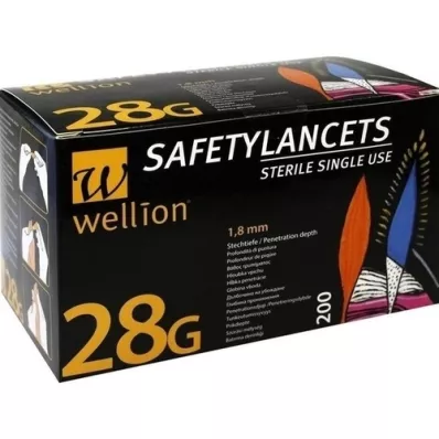 WELLION Lança descartável de segurança Safetylancets 28 G, 200 peças WELLION Lança descartável de segurança Safetylancets 28 G, 200 peças