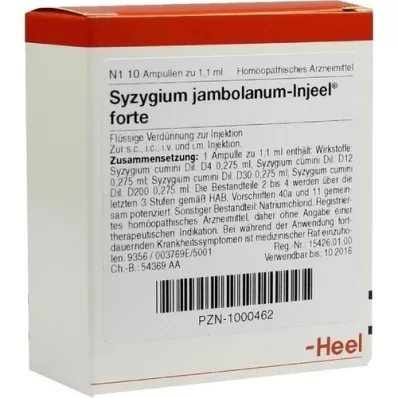 SYZYGIUM JAMBOLANUM INJEEL ampolas fortes, 10 unidades SYZYGIUM JAMBOLANUM INJEEL ampolas fortes, 10 unidades