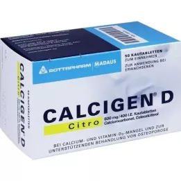 CALCIGEN D Citro 600 mg/400 UI comprimidos mastigáveis, 50 unidades