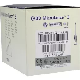 BD MICROLANCE 3 cânulas especiais 27 G 1/2 0,4x13 mm, 100 peças