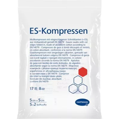 ES-KOMPRESSEN estéril 5x5 cm 8 vezes, 5X2 unidades ES-KOMPRESSEN estéril 5x5 cm 8 vezes, 5X2 unidades