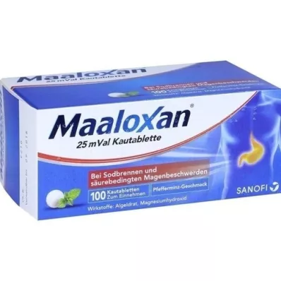MAALOXAN Comprimidos mastigáveis de 25 mVal, 100 unidades MAALOXAN Comprimidos mastigáveis de 25 mVal, 100 unidades