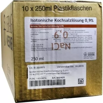 ISOTONISCHE Solução salina 0,9% plástico inf. solução, 10X250 ml ISOTONISCHE Solução salina 0,9% plástico inf. solução, 10X250 ml