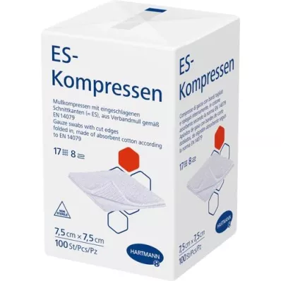 ES-KOMPRESSEN não estéril 7,5x7,5 cm 8 dobras, 100 peças
