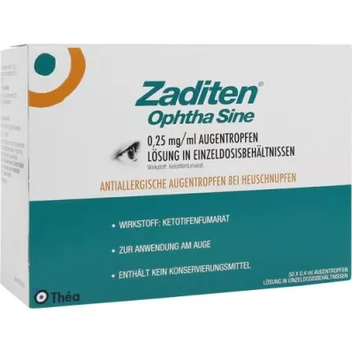 ZADITEN ofta senoidal 0,25 mg/ml colírio dose única, 50 unidades