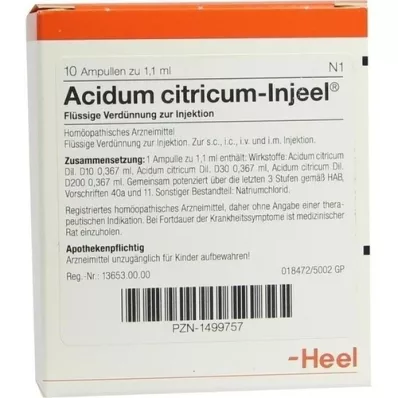 ACIDUM CITRICUM INJEEL Ampolas, 10 unidades