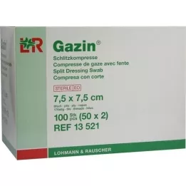 GAZIN Compressas fenda 7,5x7,5 cm estéreis 8 dobras, 50x2 peças