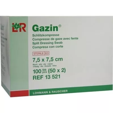 GAZIN Compressas fenda 7,5x7,5 cm estéreis 8 dobras, 50x2 peças