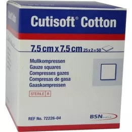 CUTISOFT Algodão compre.7,5x7,5 cm estéril, 25X2 un
