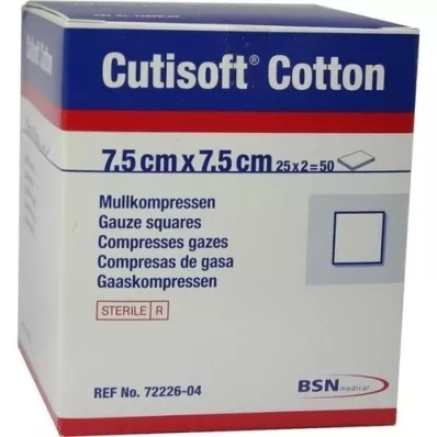 CUTISOFT Algodão compre.7,5x7,5 cm estéril, 25X2 un