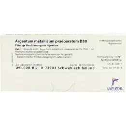 ARGENTUM METALLICUM praeparatum D 30 ampolas, 8 unid