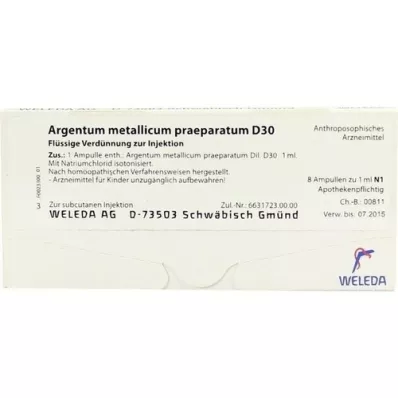 ARGENTUM METALLICUM praeparatum D 30 ampolas, 8 unid