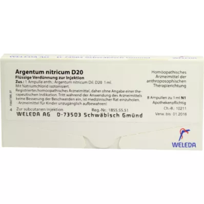 ARGENTUM NITRICUM D 20 ampolas, 8X1 ml ARGENTUM NITRICUM D 20 ampolas, 8X1 ml