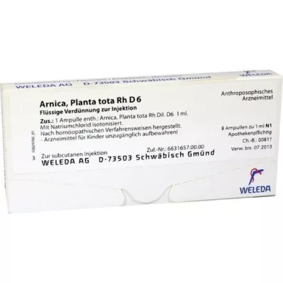 ARNICA PLANTA ampolas tota Rh D 6, 8X1 ml ARNICA PLANTA ampolas tota Rh D 6, 8X1 ml