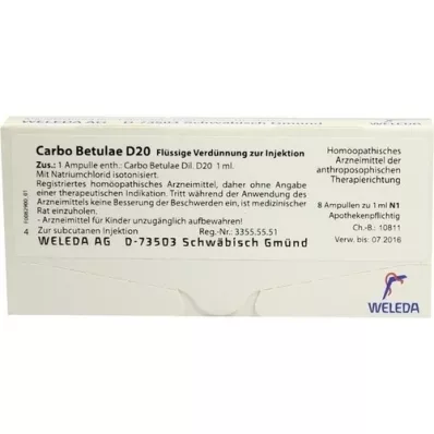 CARBO BETULAE D 20 ampolas, 8X1 ml CARBO BETULAE D 20 ampolas, 8X1 ml