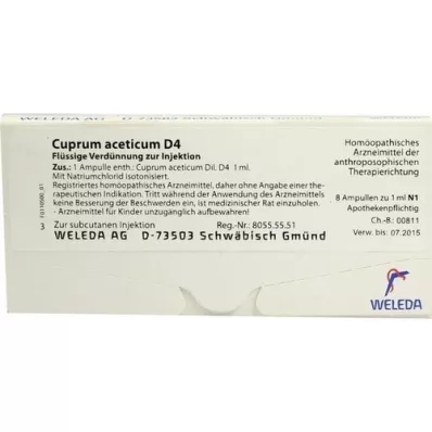 CUPRUM ACETICUM D 4 ampolas, 8X1 ml