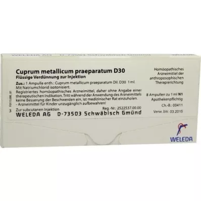 CUPRUM METALLICUM praep.D 30 ampolas, 8X1 ml