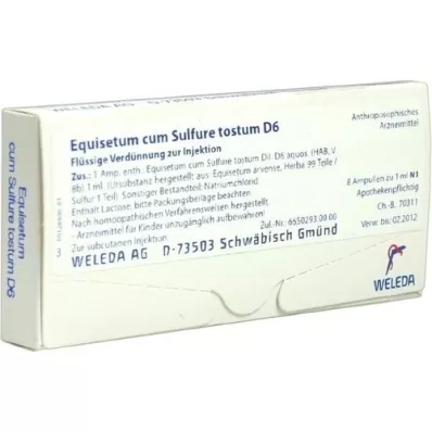 EQUISETUM CUM Enxofre tostum D 6 ampolas, 8X1 ml EQUISETUM CUM Enxofre tostum D 6 ampolas, 8X1 ml