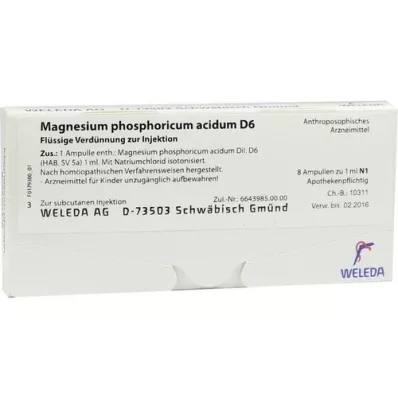 MAGNESIUM PHOSPHORICUM ACIDUM D 6 ampolas, 8X1 ml MAGNESIUM PHOSPHORICUM ACIDUM D 6 ampolas, 8X1 ml