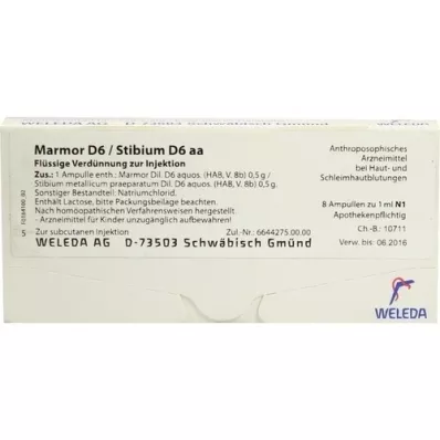 MARMOR Ampolas D 6/Stibium D 6 aa, 8X1 ml MARMOR Ampolas D 6/Stibium D 6 aa, 8X1 ml