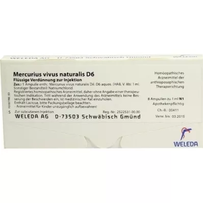 MERCURIUS VIVUS NATURALIS D 6 ampolas, 8X1 ml MERCURIUS VIVUS NATURALIS D 6 ampolas, 8X1 ml