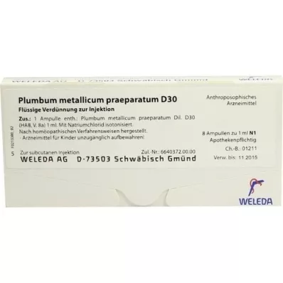 PLUMBUM METALLICUM cara.D 30 ampolas, 8X1 ml
