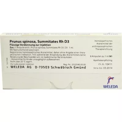 PRUNUS SPINOSA SUMMITATES Rh D 3 ampolas, 8X1 ml PRUNUS SPINOSA SUMMITATES Rh D 3 ampolas, 8X1 ml