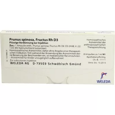 PRUNUS SPINOSA FRUCTUS Rh D 3 ampolas, 8X1 ml