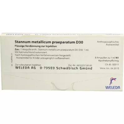 STANNUM METALLICUM praeparatum D 30 ampolas, 8X1 ml