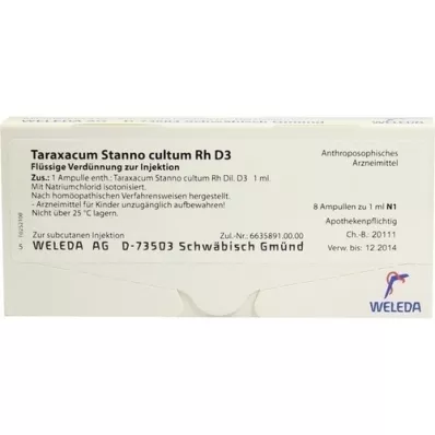 TARAXACUM STANNO cultum RH D 3 ampolas, 8X1 ml TARAXACUM STANNO cultum RH D 3 ampolas, 8X1 ml
