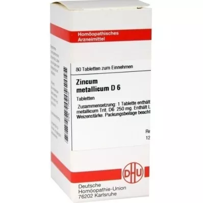 ZINCUM METALLICUM D 6 comprimidos, 80 unidades