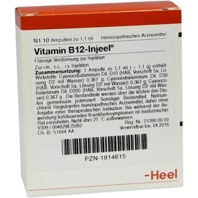VITAMIN B12 INJEEL Ampolas, 10 unid