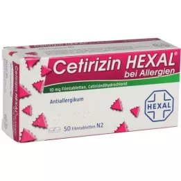 CETIRIZIN HEXAL Comprimidos revestidos por película para alergias, 50 unidades