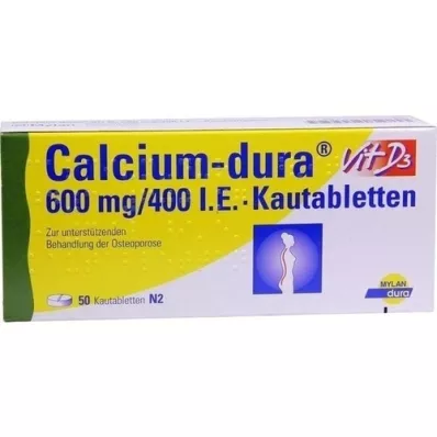 CALCIUM DURA Vit D3 600 mg/400 UI comprimidos mastigáveis, 50 unidades