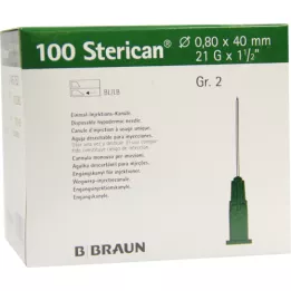 STERICAN Cânulas Luer-Lok 0,80x40 mm tamanho 2 verde, 100 peças