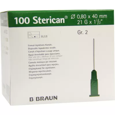 STERICAN Cânulas Luer-Lok 0,80x40 mm tamanho 2 verde, 100 peças STERICAN Cânulas Luer-Lok 0,80x40 mm tamanho 2 verde, 100 peças