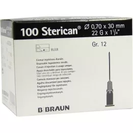 STERICAN Cânulas Luer-Lok 0,70x30 mm tamanho 12 pretas, 100 peças